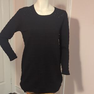 Long-Sleeve Black Dress with Bead Embellishment